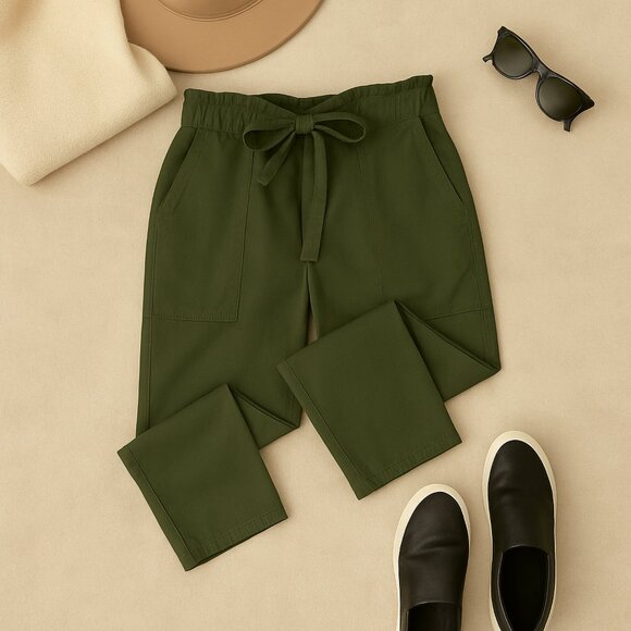 Current Elliott Pants Size Medium Olive Crop Pull On Drawstring Waist Pockets - Picture 2 of 9